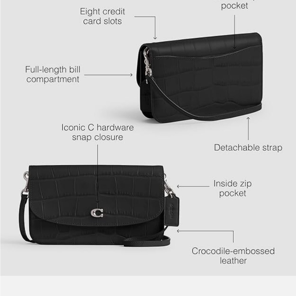 Coach Black Croc Hayden Crossbody/ Clutch Bag - Picture 4 of 11